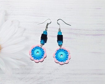 Floral crochet earrings for mom, Aesthetic dangle from brother, Christmas gift for best friend, 1 anniversary from boyfriend