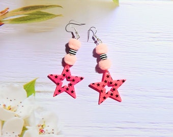 80's style pink earrings for her, Jewelry for retro party look, Nostalgic gift for my sister, 40th Birthday cool surprise