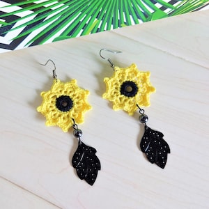 Sonnenblumen Ohrringe für Schwester, Florales entzückendes Geschenk für Frau, Boho Schmuck für Festival-Look, Für das tägliche bunte Outfit