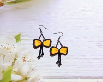 Pendientes de micro pajarita, lindo colgante naranja neón para hermana, regalo extra especial de novio, joyas de colores felices para el atuendo diario