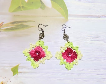 Unique ornaments earrings for woman, Rustic style jewelry for mother, Beautiful handcrafted dangle, 10 years together present for wife
