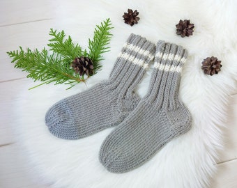 Warm handknitted socks for kids, Winter accessories for children, Boys clothes for cold autumn days, Cozy wear for outdoor play