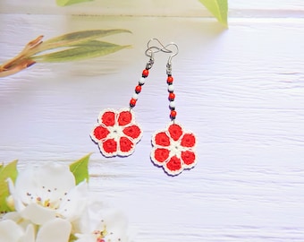 Elegant earrings for mother, African flowers jewelry for sister, Fashionable piece of ethnic art, Best friend amazing gift, X-mas surprise