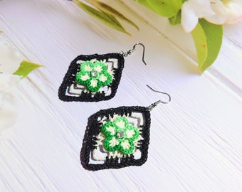 Amazing earrings for woman, Original geometric dangle for evening party, Floral charming jewelry, Gift from older brother
