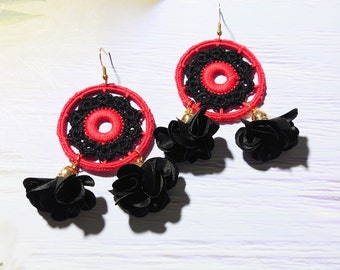 Spanish style trendy earrings for woman, Hot passion jewelry gift from boyfriend, Bijouterie for dancing evening, Flamenco feeling outfit
