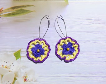 Long flower earrings for sister, Botanical jewelry for nature lovers, Colorful bijouterie for bohemian girl, Elegant gift for daily look