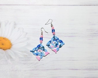 Colorful summer jewelry for her, Geometric earrings for sister in law, Original adornment from Best Friend, Gift for creative woman