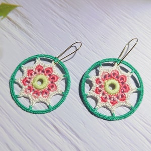 Colorful bohemian hoop earrings, Floral beautiful dangle for summer outfit, Hippie style girl delicate adornment, Holiday gift for sister image 5