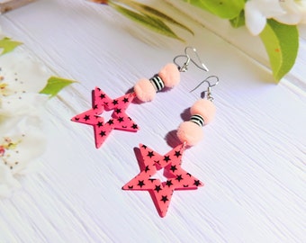 80's style pink earrings for her, Jewelry for retro party look, Nostalgic gift for my sister, 40th Birthday cool surprise