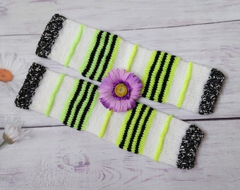 Striped leg warmers for active woman, Trendy accessories for outdoor sport, Fashionable gaiters for dance and fitness, For cold autumn days