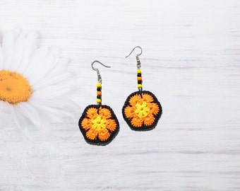 Fancy bohemian earrings for hippie girl, Ethnic dangle for daily outfit, African flowers unique jewelry, For mother birthday