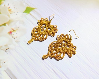 Elegant gold owl earrings for her, Delicate botanical jewelry, Amazing birds lover gift, Shiny adornment for evening outfit