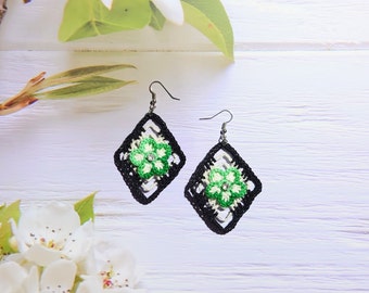 Amazing earrings for woman, Original geometric dangle for evening party, Floral charming jewelry, Gift from older brother
