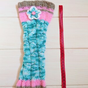 Handknitted leg warmers for woman, Warm accessories for autumn, Cozy gaiters with crochet flowers, Trendy gift for daughter, Elegant outfit image 5