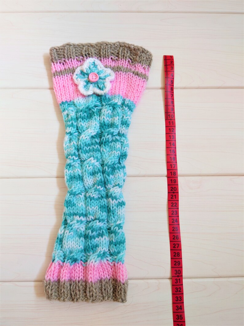 Handknitted leg warmers for woman, Warm accessories for autumn, Cozy gaiters with crochet flowers, Trendy gift for daughter, Elegant outfit image 5