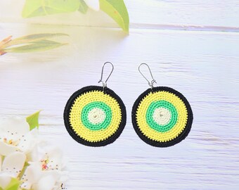 African style hoop earrings for her, Bohemian jewelry gift, Cool big dangle for daily outfit, Ethnic colorful present for globetrotter