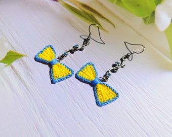 Micro crochet earrings for daughter, Tiny bows jewelry for X-mas gift, Romantic surprise for wife birthday, Best friend thank you present