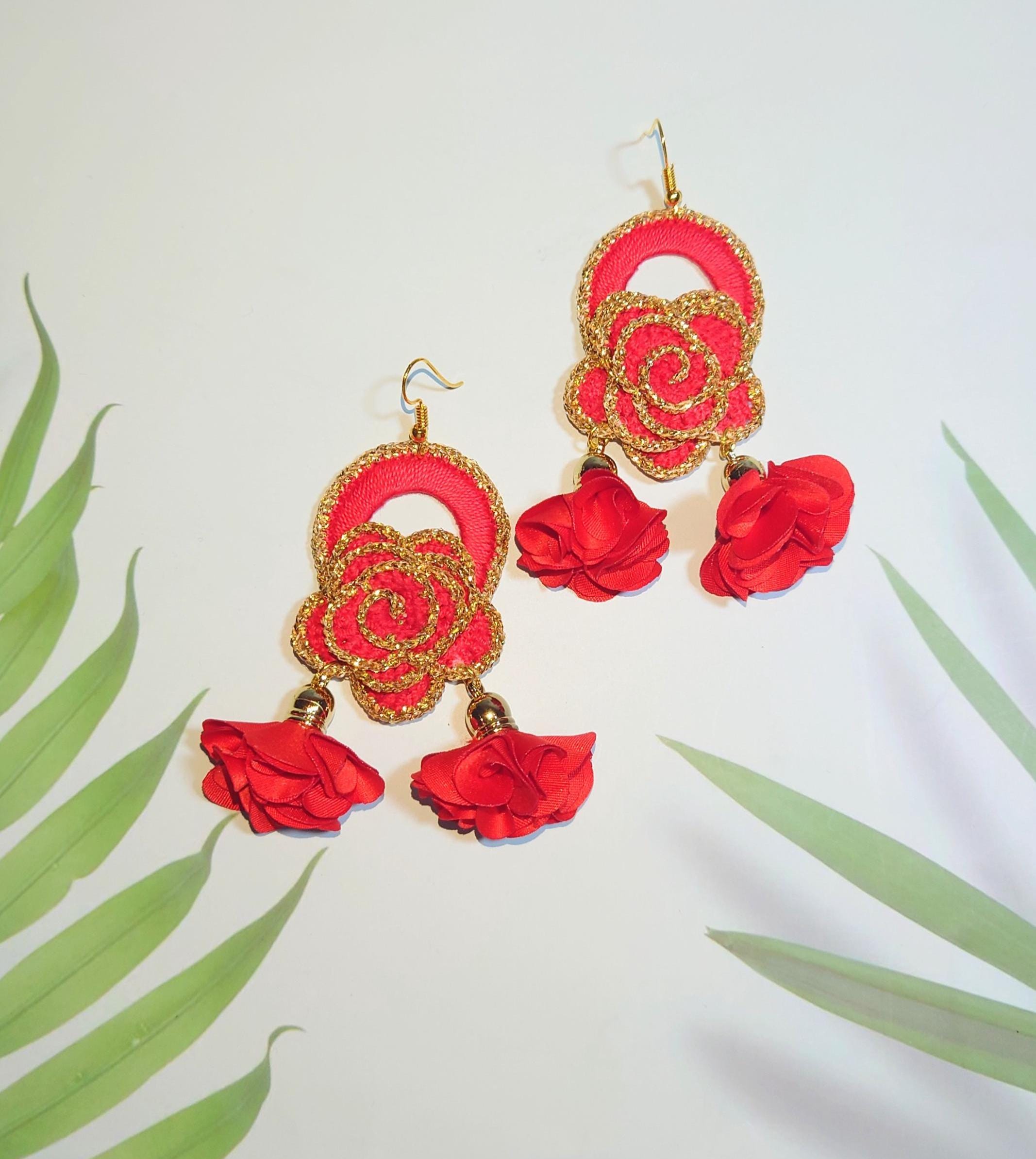 Red Gold Flamenco Earrings for Expressive Women, Spanish Style Jewelry ...