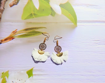 Delicate white wedding earrings, Gold filigree jewelry for wife, Amazing gift for fiancee, Birthday present for sister, Romantic surprice