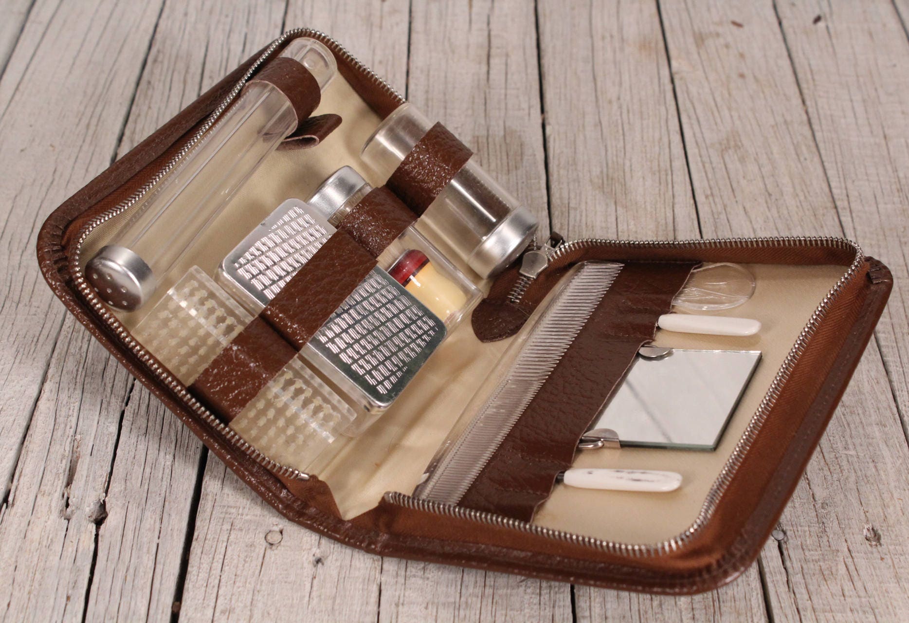 Nécessaire De Voyage En Cuir Vintage Pour Homme – Kit Toilette Rétro