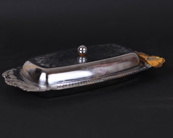Vintage Silver Plate Butter Dish with Lid - Hand Carved Kitchen Storage