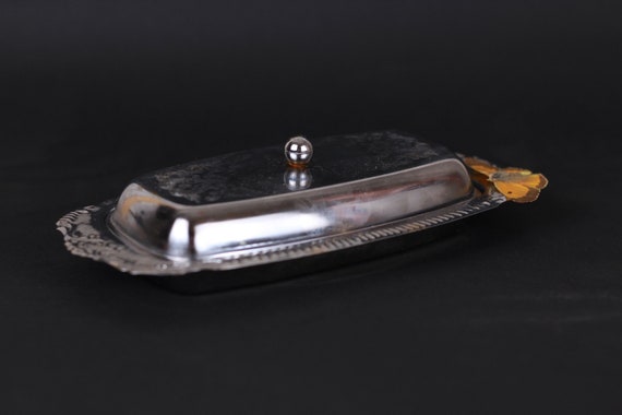 Vintage Silver Plate Butter Dish with Lid - Hand Carved Kitchen