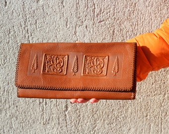 Vintage Genuine Leather Brown Handbag, Evening Purse, Woman's Wallet