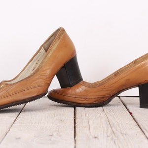 Vintage Brown Leather Women&#39;s Shoes, Leather Shoes, Medium Size, Brown Shoes, Made in USSR