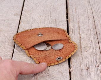 Vintage Small Brown Leather Coin Purse, Mini Wallet