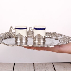 Vintage Metal Oval Serving Tray with Ornaments