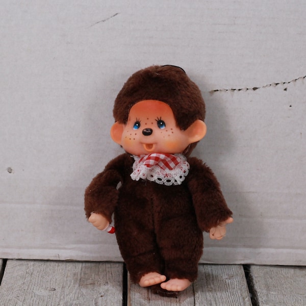 Vintage Monchichi, Stofftier braun, 1990er Jahre kleiner Affe, Sammleraffe, Monchichi, Stoffaffe, Alter Spielzeugaffe