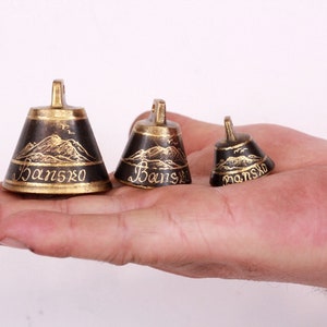 Brass Bell, Vintage Set of Three Small Brass Bells with Lead Clippers