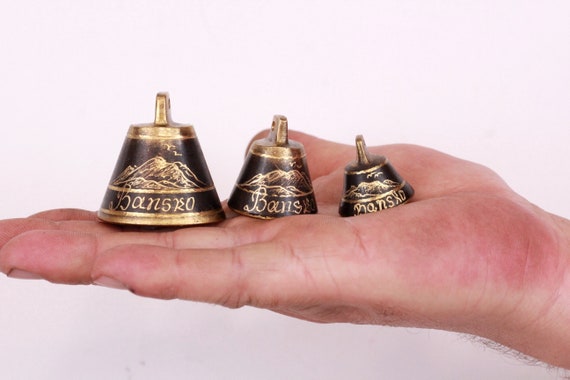 Brass Bell, Vintage Set of Three Small Brass Bells With Lead