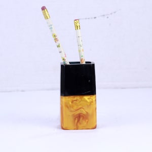 Vintage Black and Orange Catalin Pencil Holder, Desk Organizer