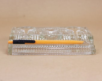 1930s Double Glass Inkwell Stand: Vintage Writing Tool