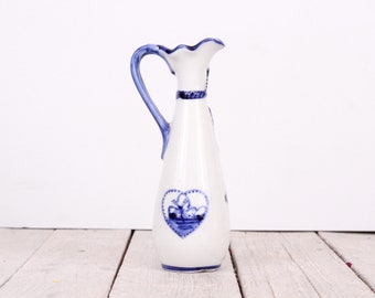 Vase, Porcelain vase, White and blue vase, Porcelain pitcher vase, Miniature vase,Hand painted vase, Small vase, Porcelain Greek vase