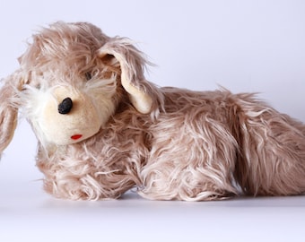Vintage Beige Plush Poodle Toy: 1980s Shaggy Dog