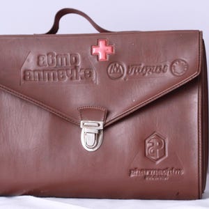 Vintage Leather First Aid Kit: 70s Travel Car Medical Bag