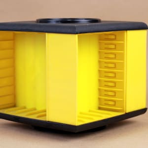 Vintage 80s Revolving Cassette Tape Holder: Red & Black Plastic Cabinet