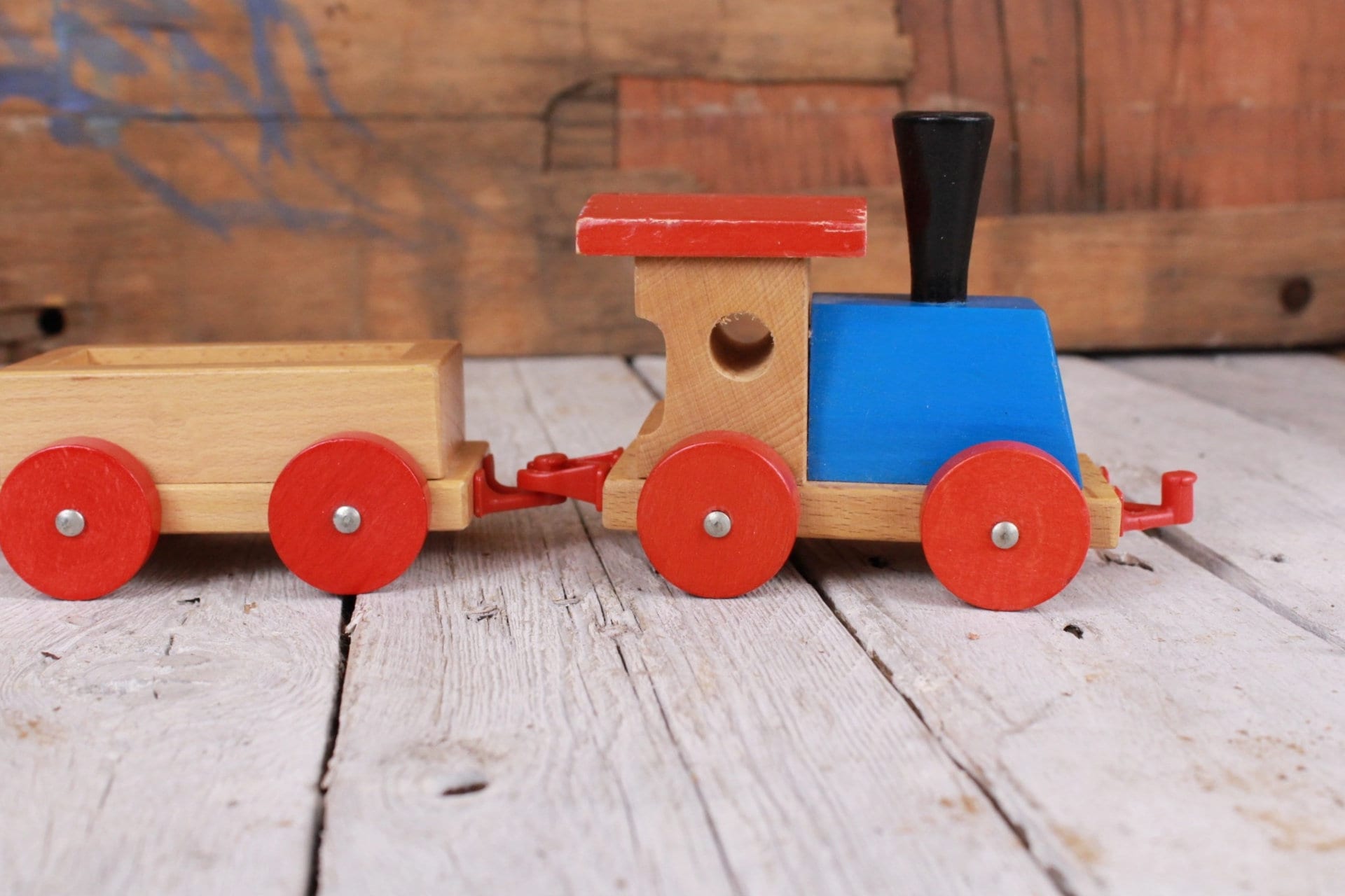 Petit train en bois jouet ancien - Antiquités