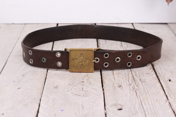 Vintage Dark Brown Belt Army Leather 