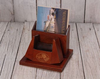 Pencil Holder, Vintage Wooden Pencil  and Cards Holder, Desk Organizer, Office Storage