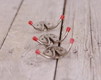Vintage Metal Wall Hanger Hooks: Set of Three, Rustic Cottage Decor