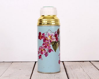 Vintage Floral Thermos: Small Metal Tea Coffee Container