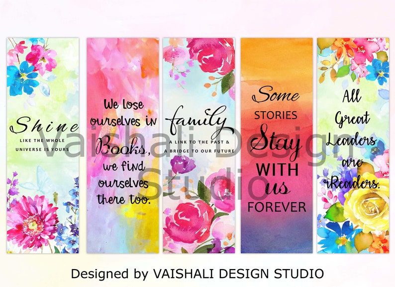 floral water color with quotes bookmark template printable etsy