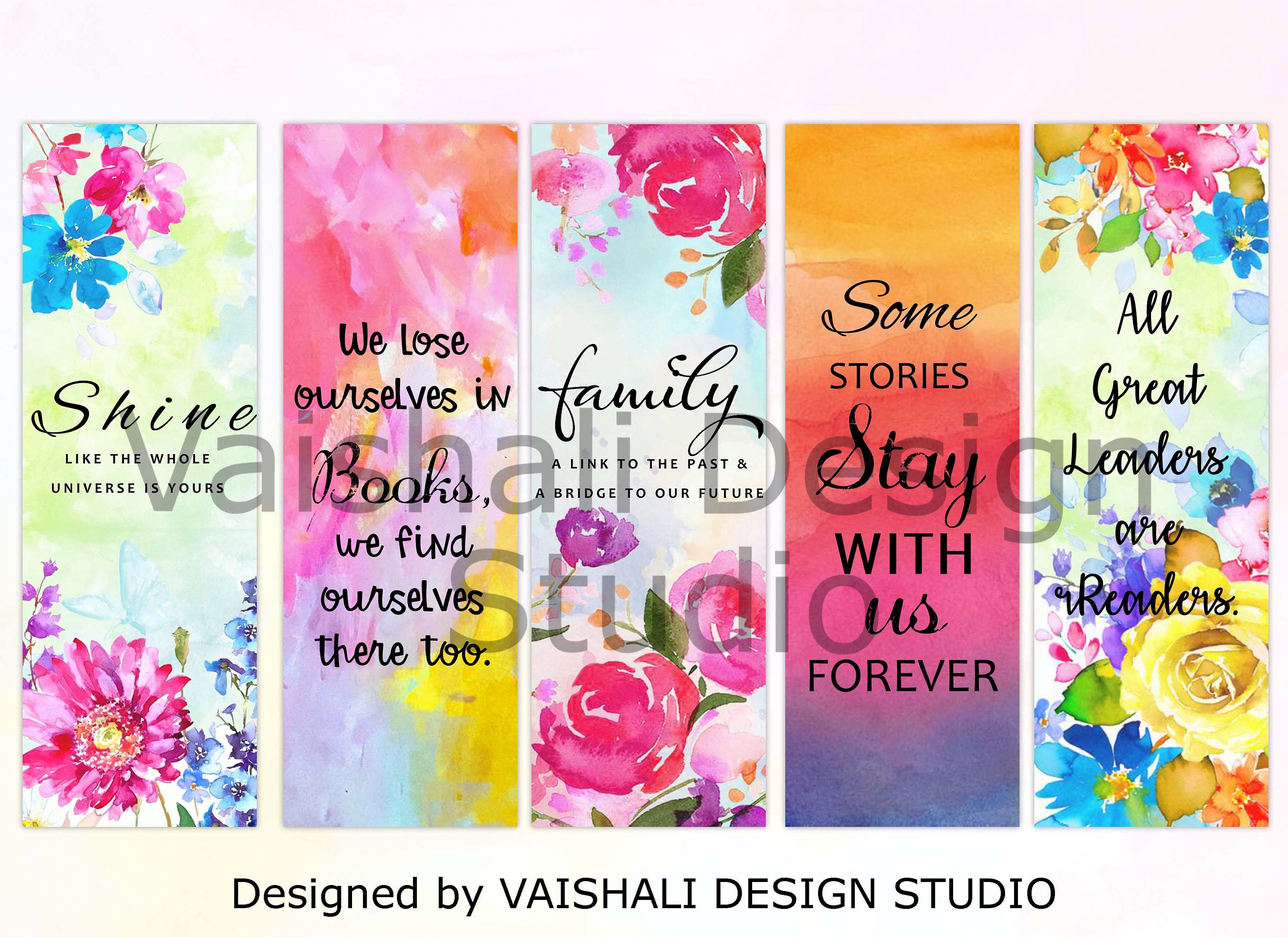 Floral Water Color With Quotes Bookmark Template printable - Etsy India