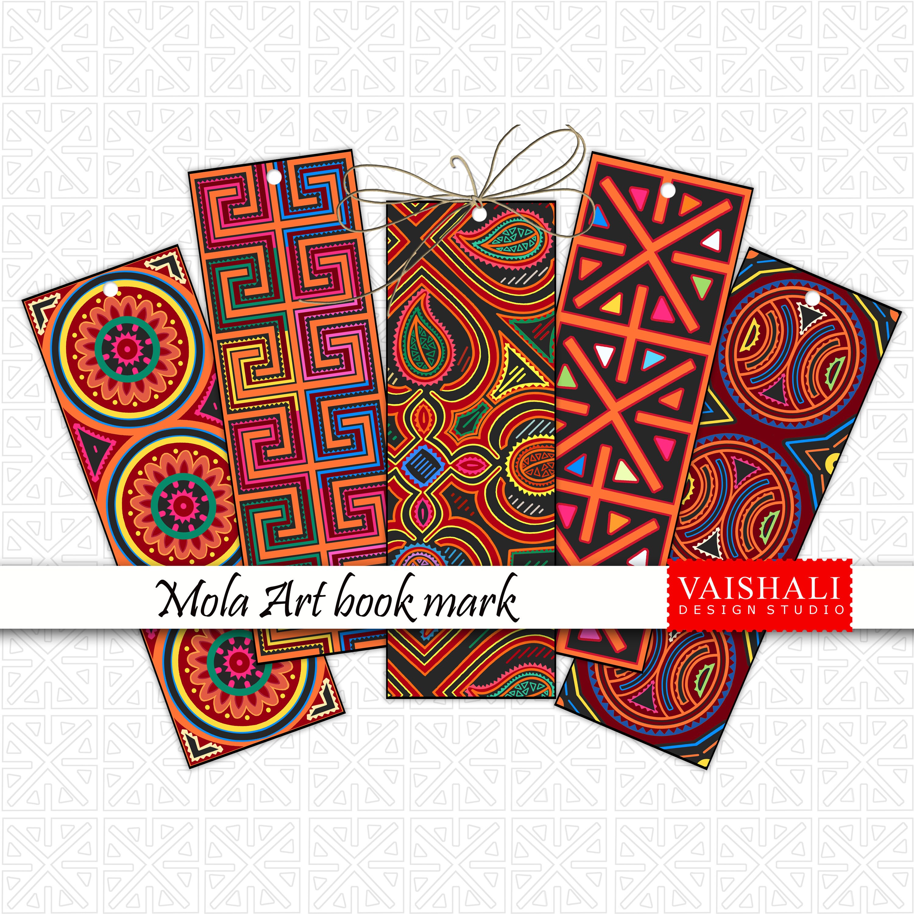 Multicoloured Mola Art Bookmark Template Printable 1.6x Etsy