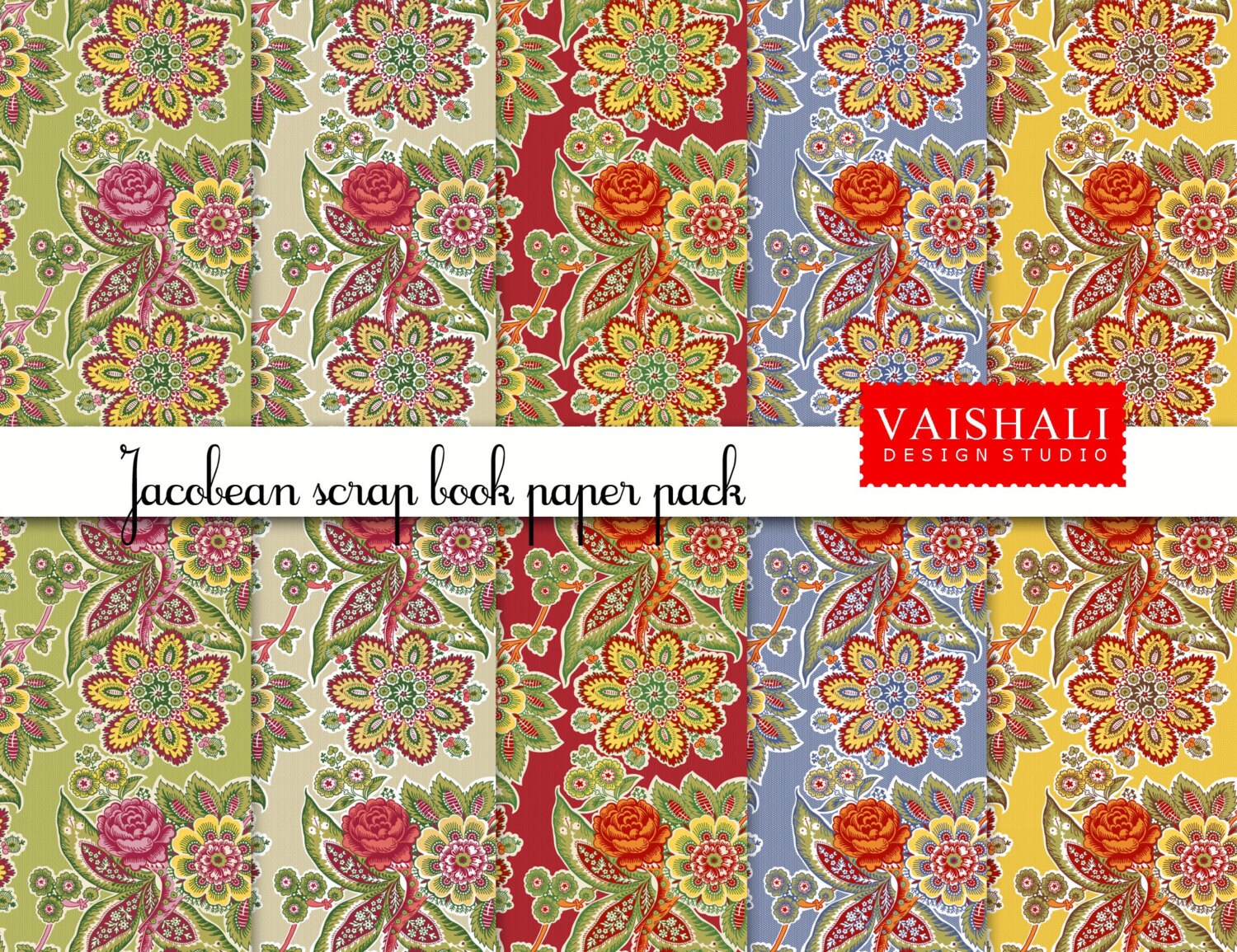 Jacobean Patterns Multicoloured Seamless Pattern 5 Sheets Etsy