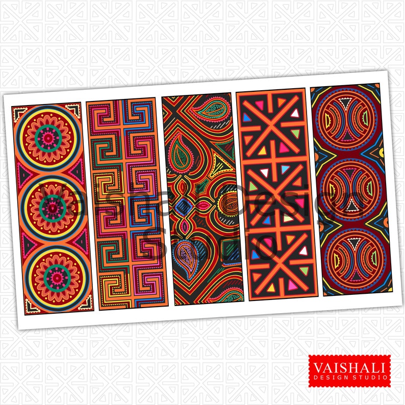 Multicoloured Mola Art Bookmark Template Printable 1.6x Etsy