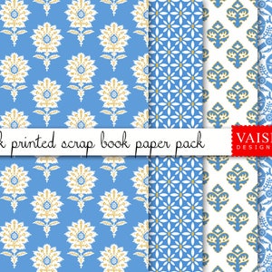 Block print, ethnic, blue colour, 4 sheets, digital print downloads